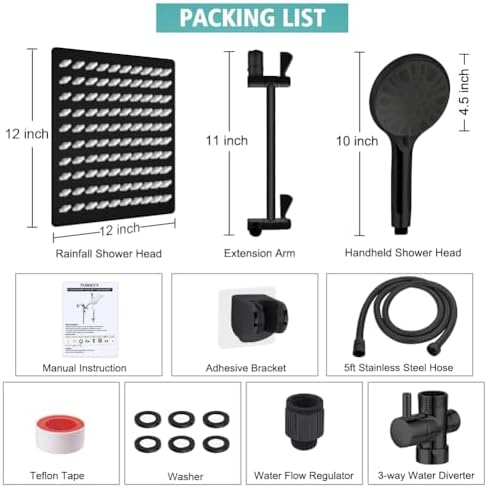 Tudoccy Handheld Shower Head Combo with 11 Extension Arm and 9 Spray Settings