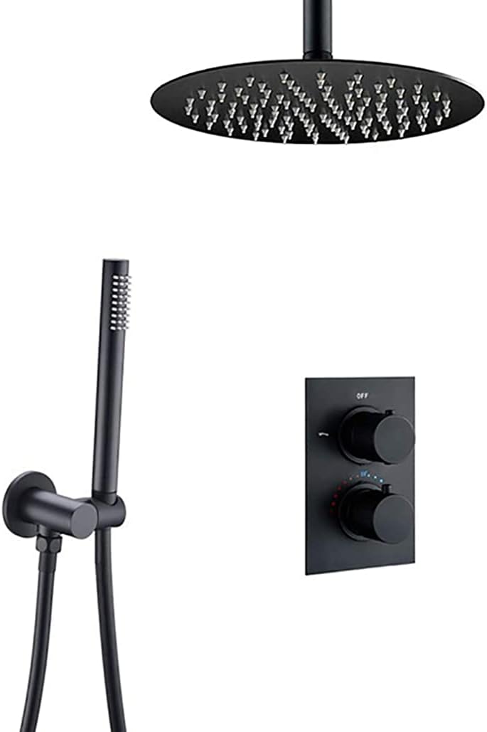 Luxury Matte Black Thermostatic Shower Set with Handheld and Rainfall Heads