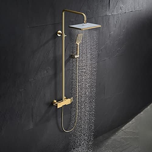 Brushed Gold Shower System Set with Adjustable Height and 3-Setting Handheld Shower