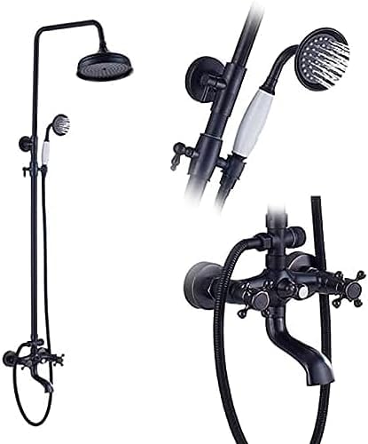 TECKI Dual Handle Bath Shower Set with Black Brass 8 Showerhead and Handshower