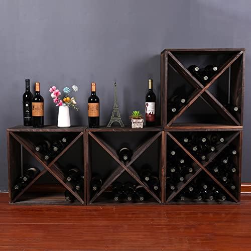 FDHUIJIA 48-Bottle Solid Wood Wine Rack Cube Rustic