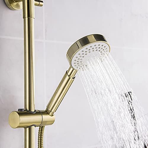 10 Inches Brushed Gold Shower Combo Set with Rainfall Handheld and Tub Tap