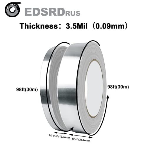 EDSRDRUS Aluminum Duct Tape 12in x 98ft 1in x 98ft Heavy Duty Reflective