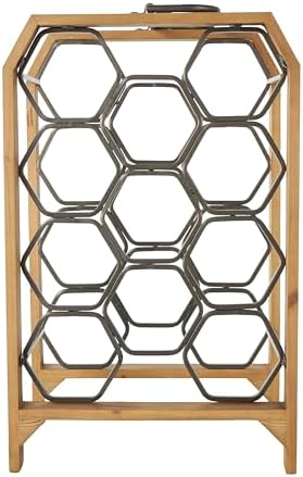 Deco 79 Industrial Wood Wine Rack with Gray Hex Holders