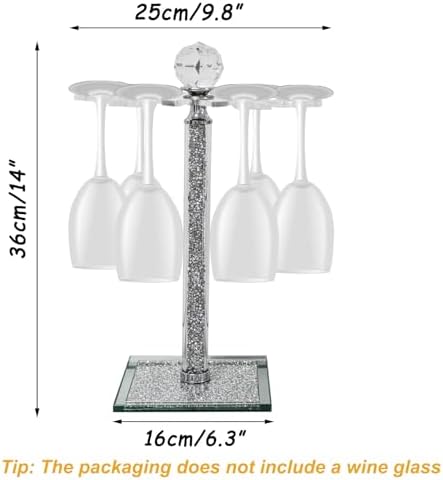 Crystal Wine Glass Holder with 6 Hooks and Crushed Diamonds