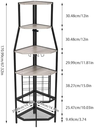 5-Tier Corner Wine Rack with Glass Holders Grey