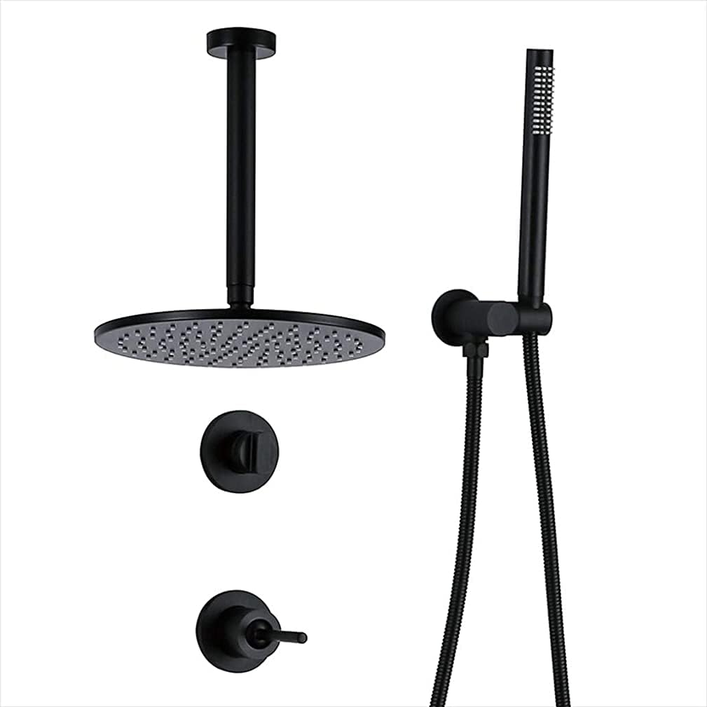 Brass Matte Black Concealed Shower Mixer Set with Rain and Handheld Showers