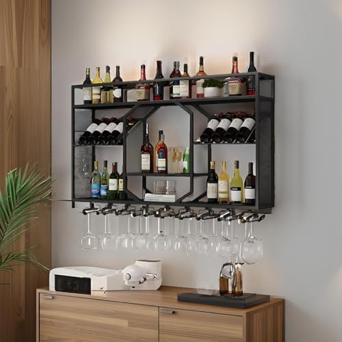 RAJYQODIS 4724in Wall-Mounted Wine Rack with Glass Holder