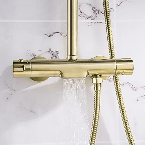 10 Inches Brushed Gold Shower Combo Set with Rainfall Handheld and Tub Tap