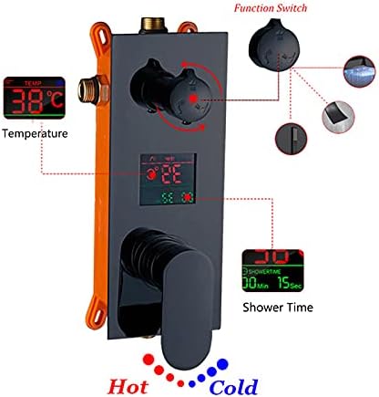 LED Digital Display Black Shower Faucet Set with Waterfall Tub Spout