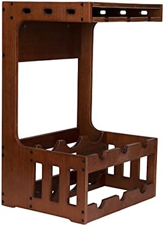 Mind Reader Wall-Mounted Wine Rack with Glasses 6-Bottle Capacity Brown