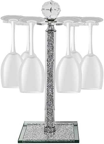 Crystal Wine Glass Holder with 6 Hooks and Crushed Diamonds