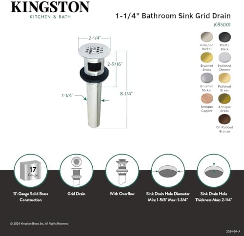 Kingston Brass KB500AC Trimscape Grid Drain with Overflow Antique Copper