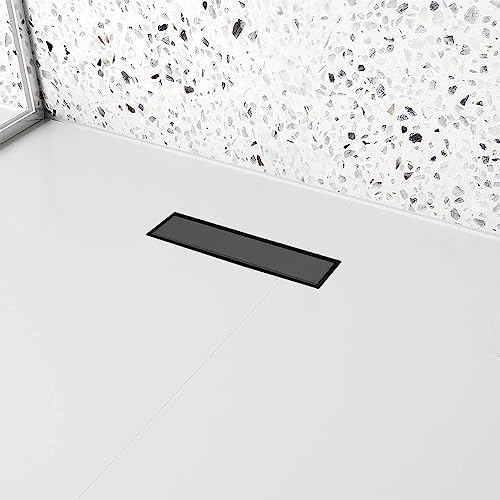 12 Inch Linear Shower Drain with Matte Black Hair Strainer 1