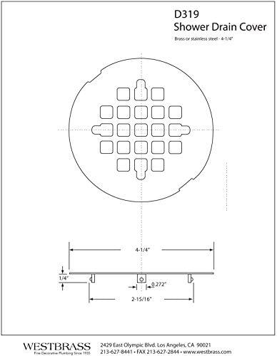 Westbrass 4-14 Casper Shower Strainer Grid Polished Chrome
