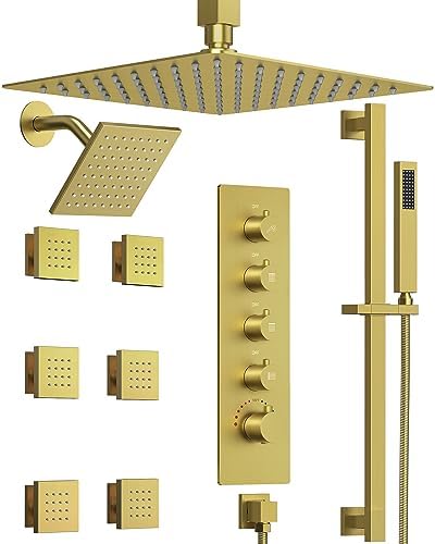 GRANDJOY Brushed Gold Thermostatic Shower System