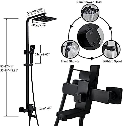 TECKI Rainfall Shower Faucet System with Handheld and Wall-Mounted Mixers Matte Black