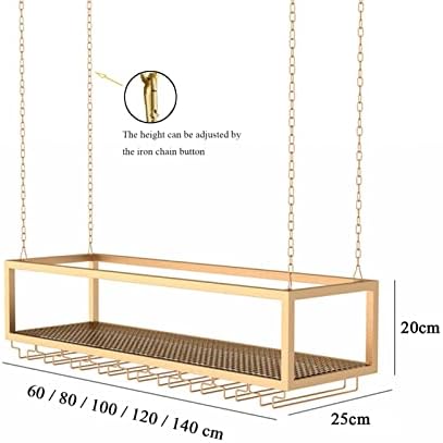 Iron Art Ceiling Wine Rack with Adjustable Chain and Glass Storage