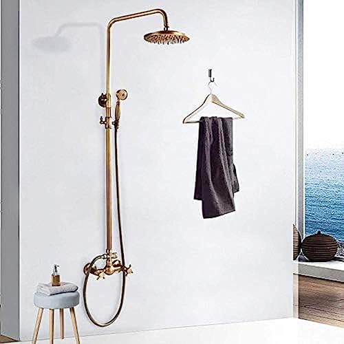 TECKI Antique Brass Shower Faucet Set with Rainfall Head