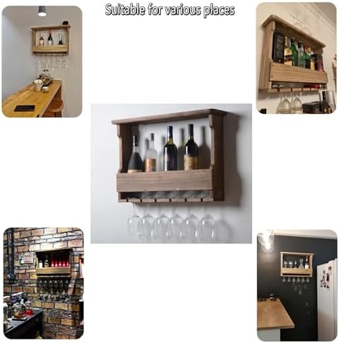ERICAT Wall Mounted Wood Wine Rack for 6 Bottles