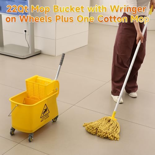 Wajeehaa 22 Qt Mop Bucket with Wringer and Cotton Mop