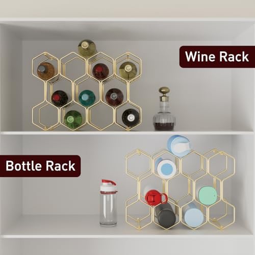 Buruis 14-Bottle Wine Rack with 3 Extra Slots Gold