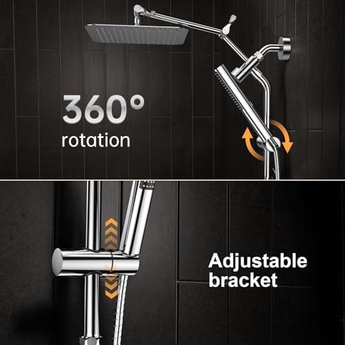 Veken 10 Inch All Metal Rain Shower Head with Handheld Spray Combo