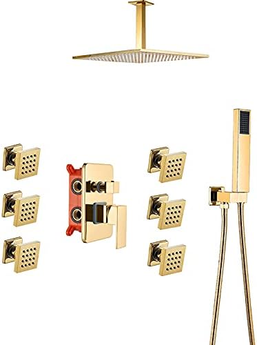 Gold Shower Faucet Set with 6 Body Spray Jets