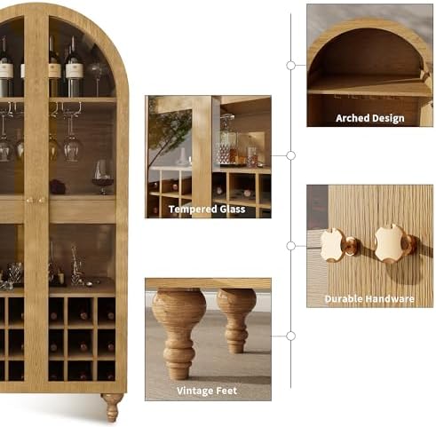 71 Oak Wine Bar Cabinet with Door and Glass Holder