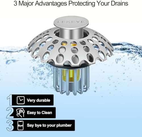 LEKEYE Bathroom Sink Stopper with Hair Catcher - Pearl Chrome