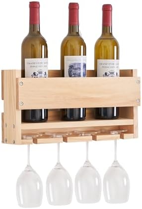 Stylish Wall-Mounted Wine Rack with Cup Holder
