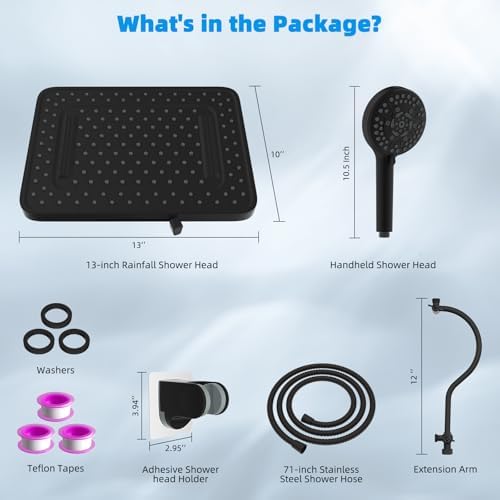 Hibbent 13 Rain Shower Head with 5 Modes and 12 Extension Arm