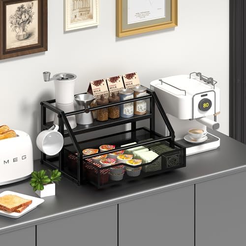 Homedawn Coffee Syrup 2-Tier Rack Organizer Black