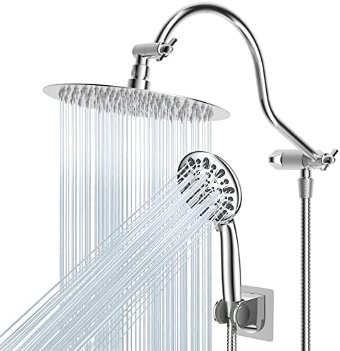 Hibbent All Metal Shower Head Combo with 7 Spray and 12 Arm