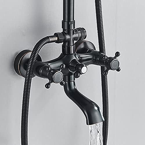 TECKI Dual Handle Bath Shower Set with Black Brass 8 Showerhead and Handshower
