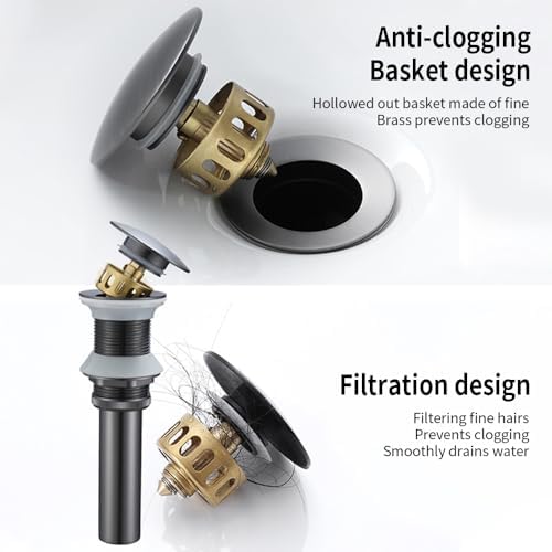 YZZY Vessel Basin Pop-up Drain with Overflow and Hair Catcher