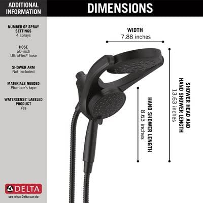 Delta HydroRain Two-in-One Shower Heads with MagnaTite and Matte Black Finish