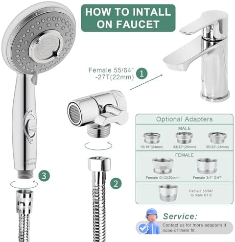Klleyna Faucet Sprayer - Handheld Showerhead with 5 Adapters