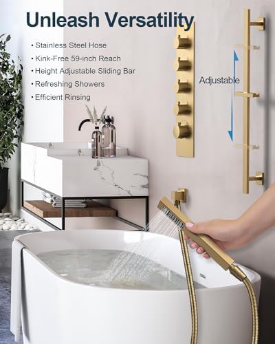 GRANDJOY Brushed Gold Thermostatic Shower System