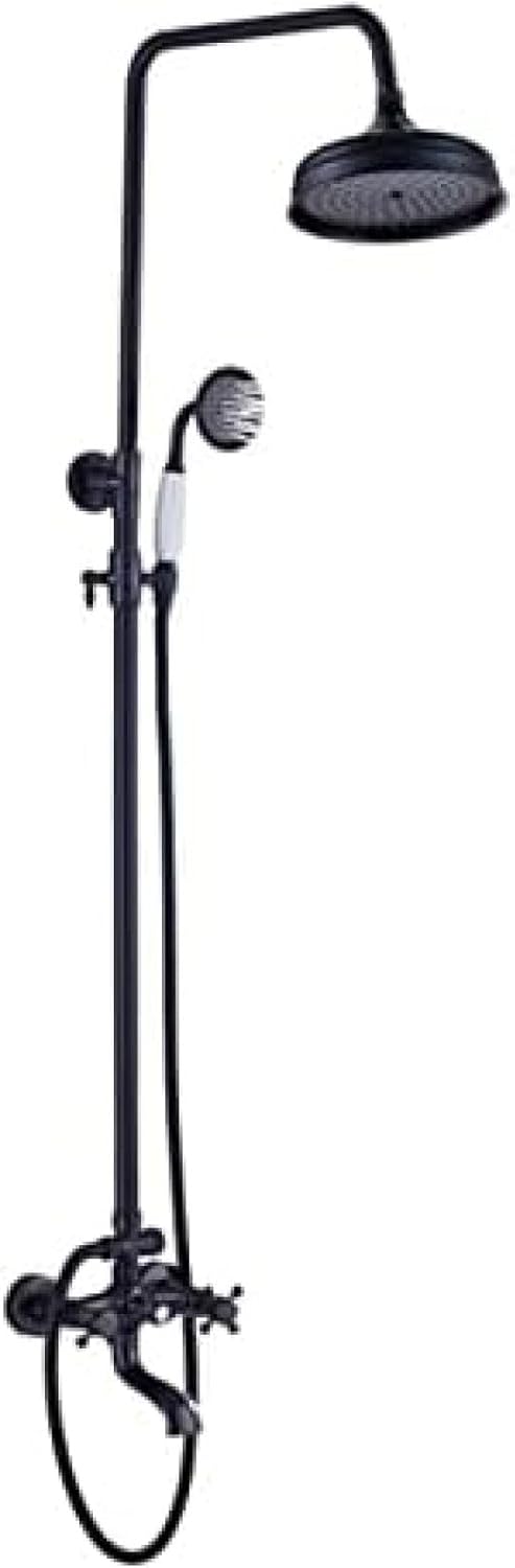 TECKI Dual Handle Bath Shower Set with Black Brass 8 Showerhead and Handshower