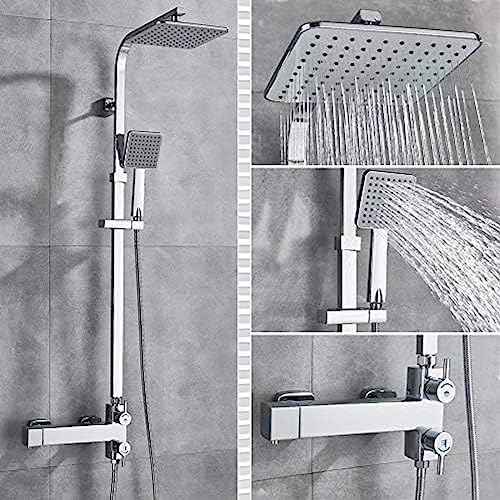 TECKI Rainfall Shower Faucet Set with Antique Brass and Bookshelf