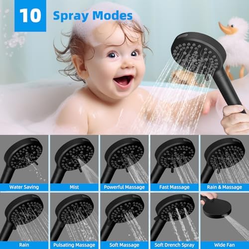 Hibbent 13 Rain Shower Head with 5 Modes and 12 Extension Arm