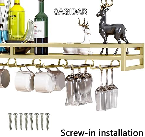 Wall Mount Floating Wine Rack - 6080100cm BlackWhiteGold