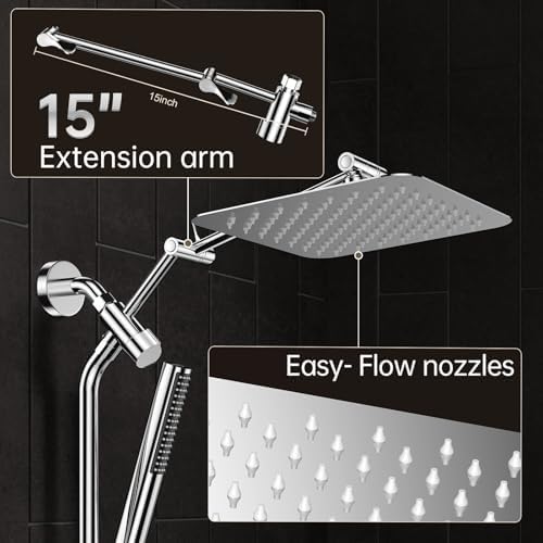Veken 10 Inch All Metal Rain Shower Head with Handheld Spray Combo