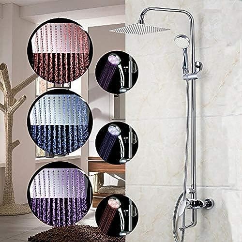 TECKI Square Chrome LED Rain Shower Wall Mount Set