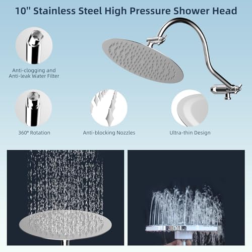 Hibbent All Metal Shower Head Combo with 7 Spray and 12 Arm