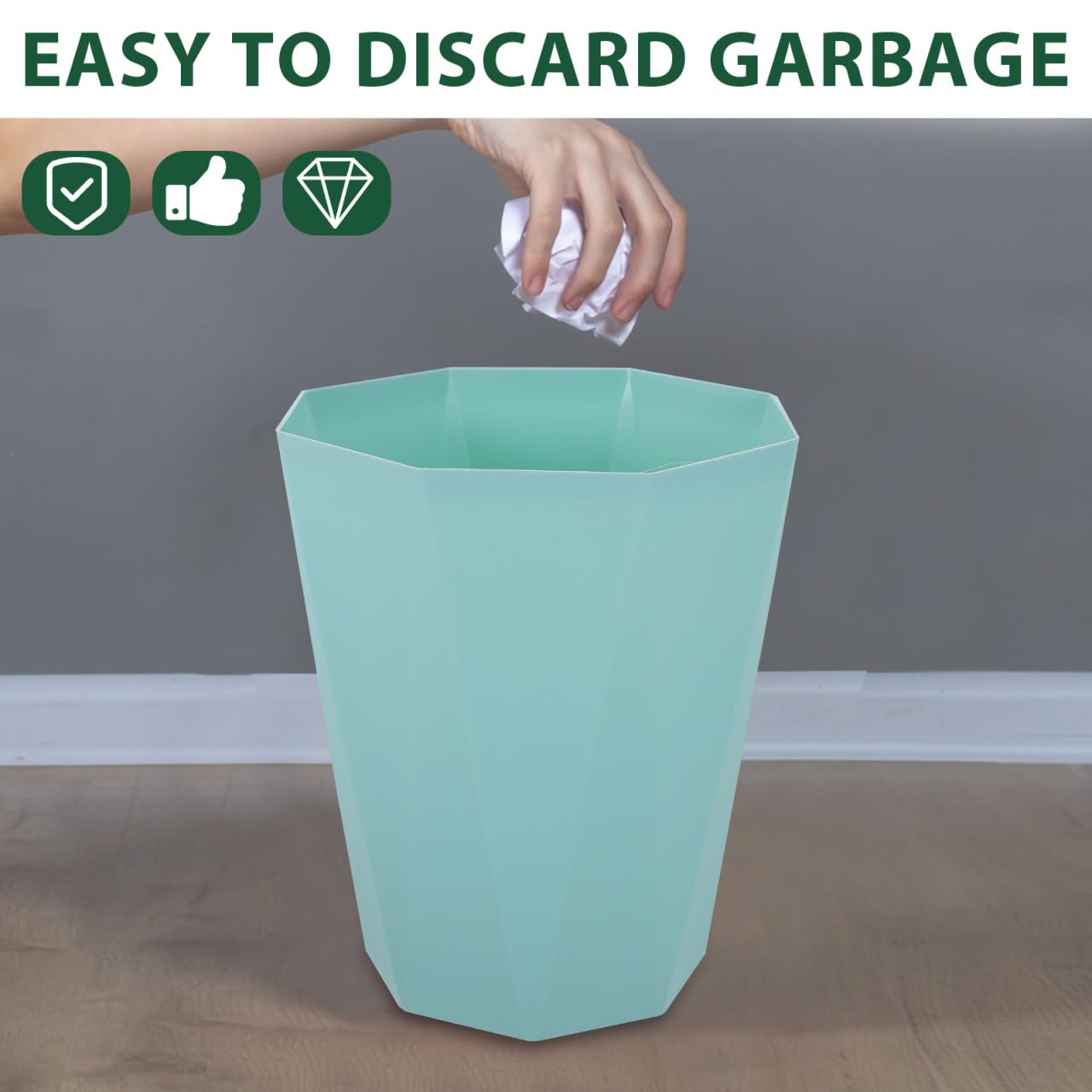 Tofficu Emerald Green 5L Trash Can with Diamond Pattern