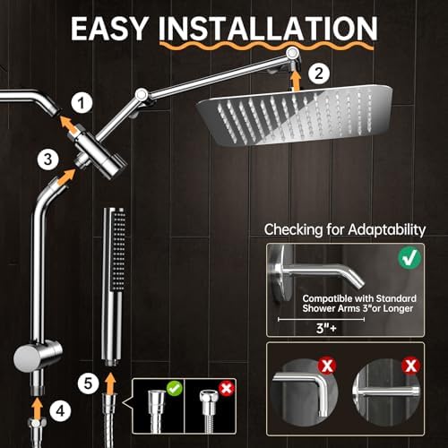 Veken 10 Inch All Metal Rain Shower Head with Handheld Spray Combo