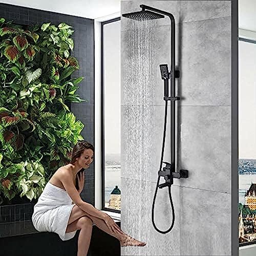 TECKI Rainfall Shower Faucet System with Handheld and Wall-Mounted Mixers Matte Black