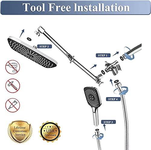 Jcrob 12 Inch Rain Shower Head Combo with Handheld and 3-Way Diverter